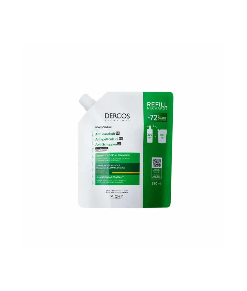 Shampooing Vichy Dercos Antipelliculaire Cheveux Secs 390ml - Recharge