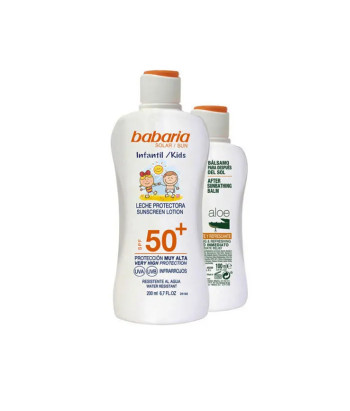 Coffret 2 produits Babaria SPF50 pour enfants: protection solaire efficace