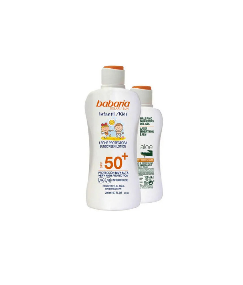 Coffret 2 produits Babaria SPF50 pour enfants: protection solaire efficace