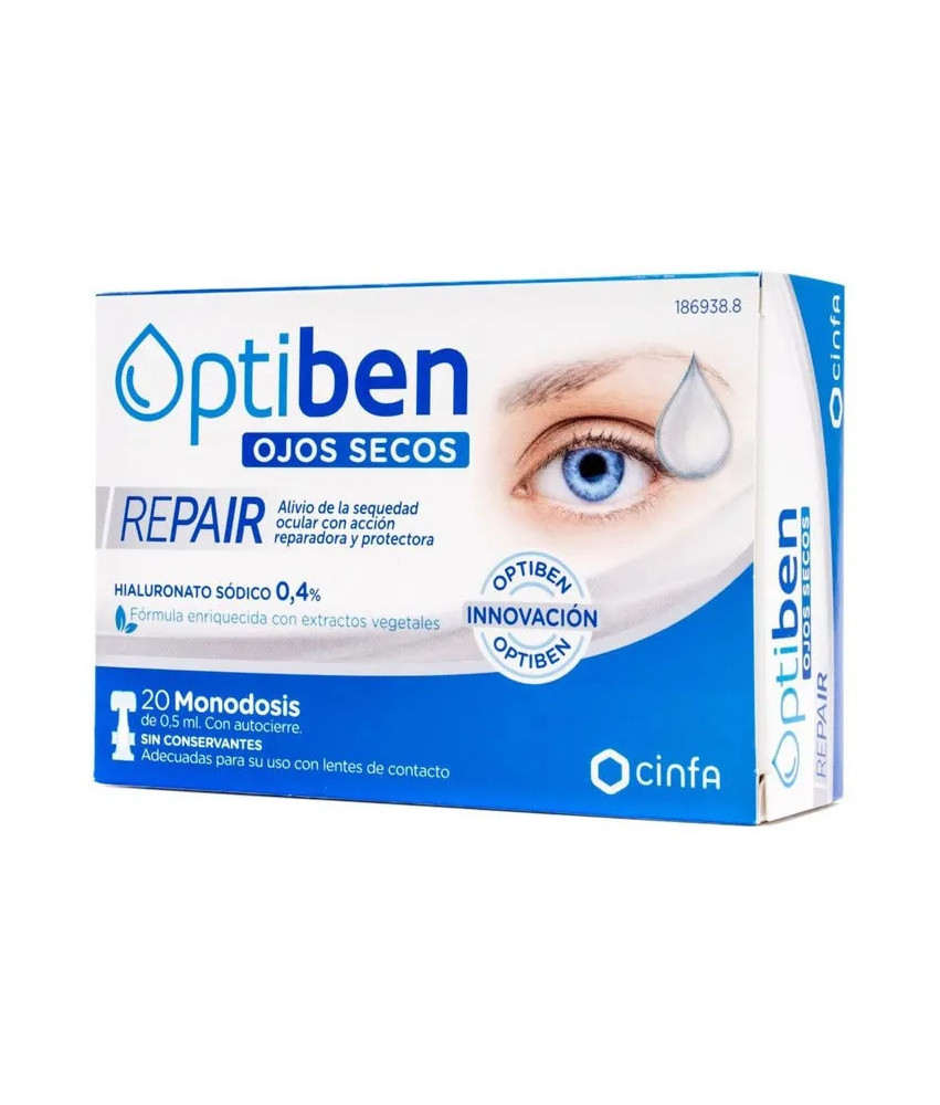 Optiben Réparation Yeux Secs 20 Unidoses - Soulagement Instantané