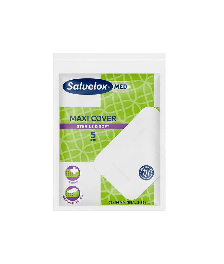 Pansements Salvelox Maxi Cover 76x54mm - Lot de 5 pour Trousse de Premiers Secours