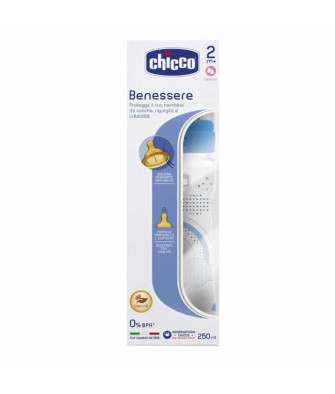 Biberon Chicco Well-Being Latex Moyen Débit Bleu 2M+ 250ml