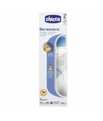 Biberon Chicco Well-Being Latex Moyen Débit Bleu 2M+ 250ml