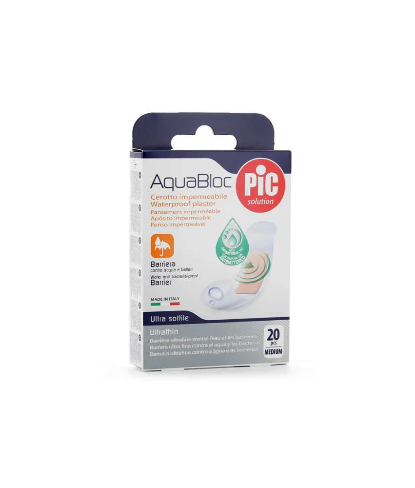Pansements Pic Solution Aquabloc antibactériens 19x72mm - 20uds