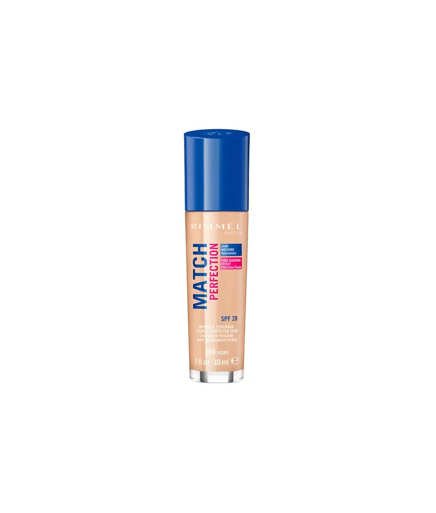Un teint parfait avec le fond de teint Rimmel London Match Perfection SPF20 100 Ivory