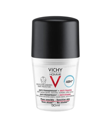 Contrôle total sans traces avec Vichy Homme Déodorant Peau Sensible