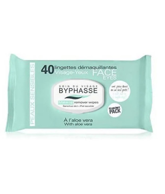Essuyettes démaquillantes Byphasse Aloe Vera peaux sensibles 40U
