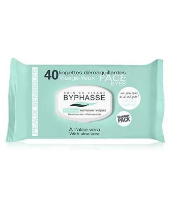 Essuyettes démaquillantes Byphasse Aloe Vera peaux sensibles 40U