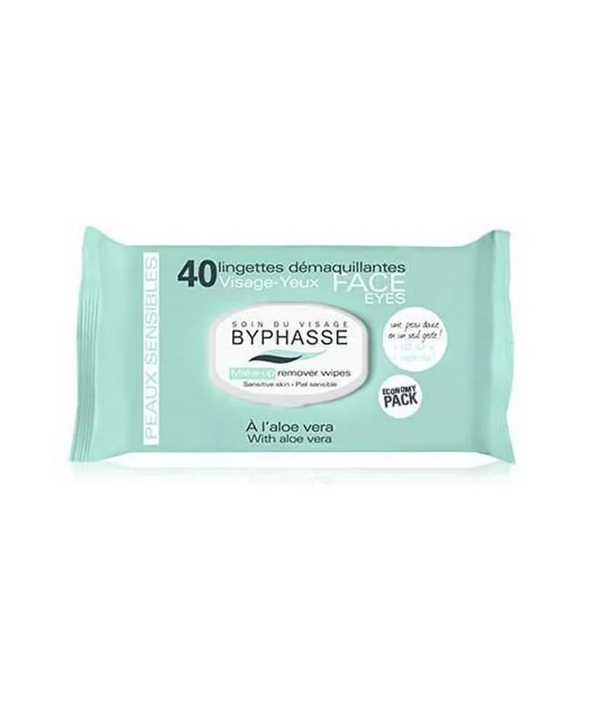 Essuyettes démaquillantes Byphasse Aloe Vera peaux sensibles 40U