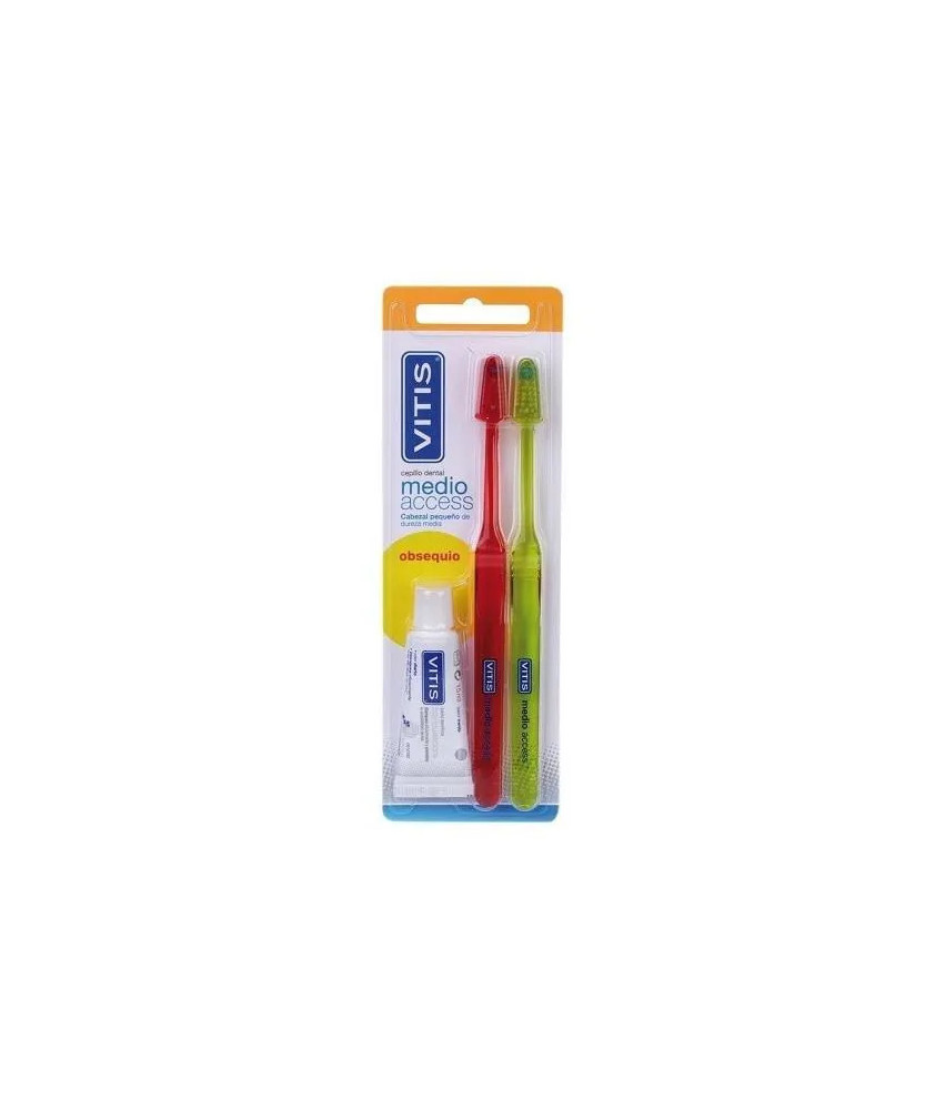 Brosse à dents Vitis Access Medio: 2 Uds, Essentiel pour un Nettoyage Efficace
