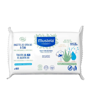 Lingettes d'eau en coton bio 60U: la douceur naturelle