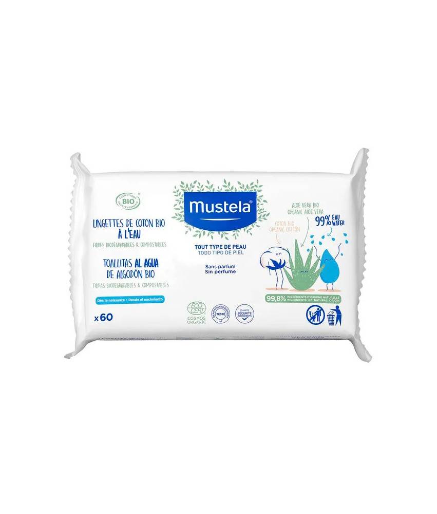 Lingettes d'eau en coton bio 60U: la douceur naturelle