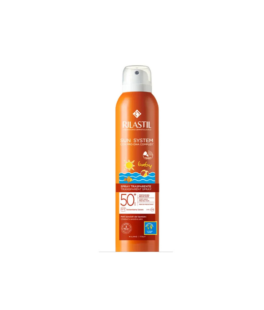 Protection solaire maximale pour bébé avec Rilastil Sun System Spray Transparent SPF 50+ 200ml
