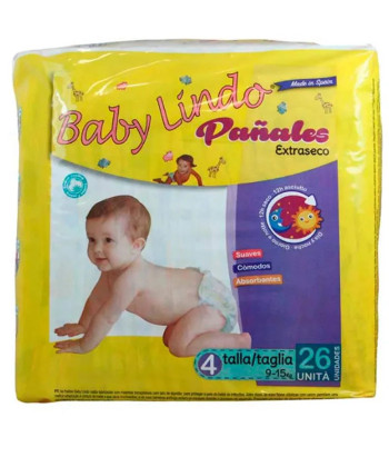Couches bébé Lindo T4 9-15 Kg 26 unités