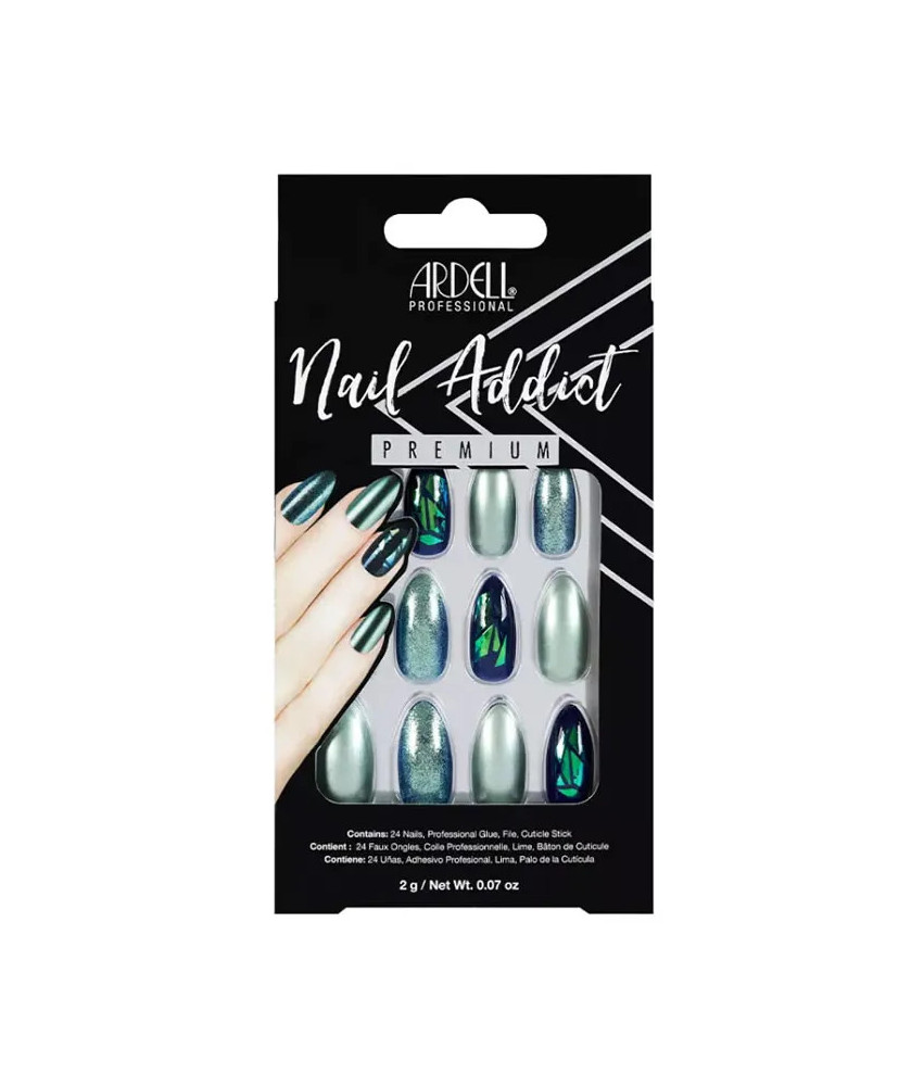 Ongles Faux Ardell Nail Addict Paillettes Vertes Chromées