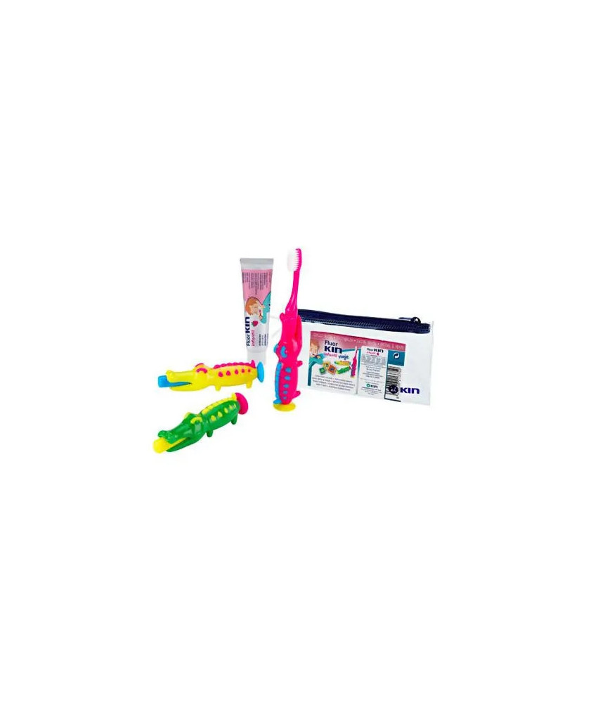 Lot de 3 Brosses à dents Fluorkin Enfants Voyage Crocodile