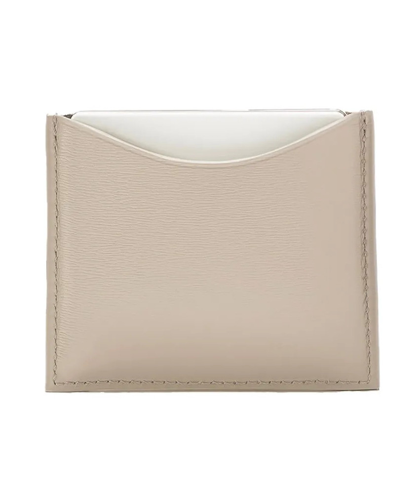 Étui Compact en Cuir Beige La Bouche Rouge