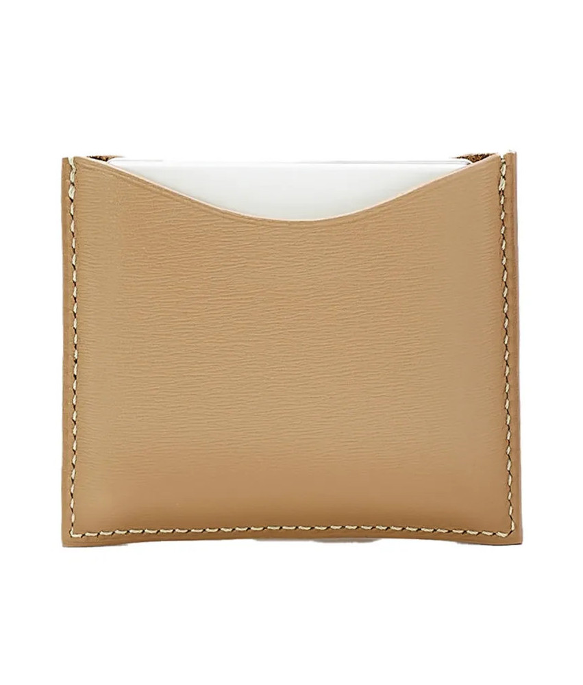Étui compact en cuir camel La Bouche Rouge