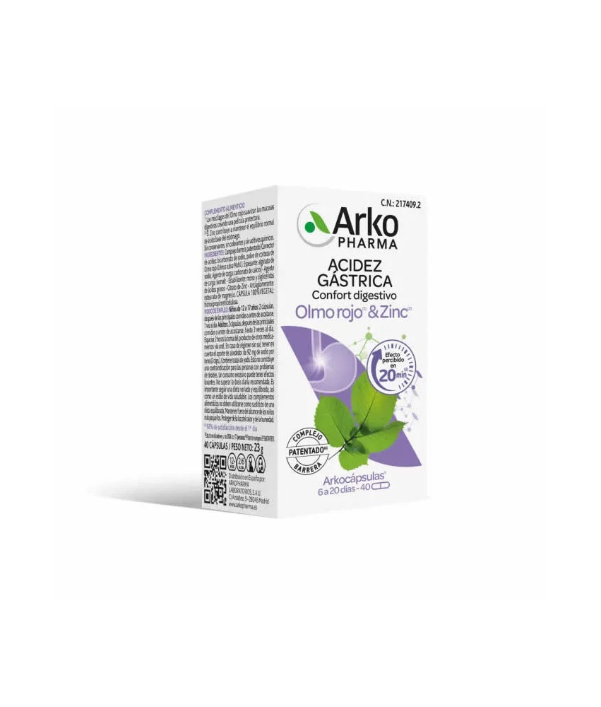 Arkopharma Gastric Acidity Digestive Comfort Slippery Elm & Zinc 40 Capsules