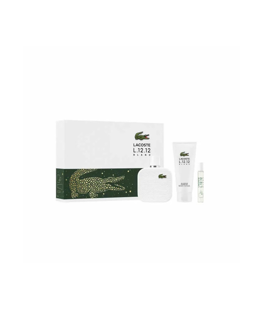 Lacoste L.12.12 Blanc Men Eau De Toilette Vaporisateur 100ml Coffret 3 Produits