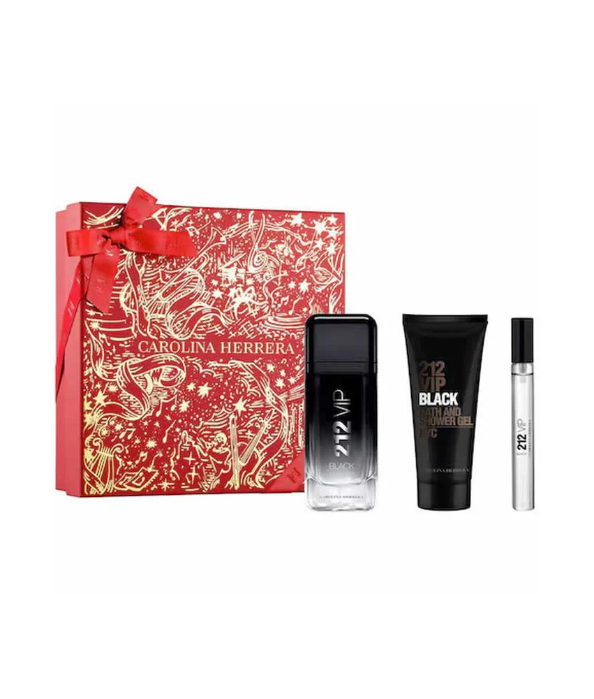 Carolina Herrera 212 Vip Black Men Eau De Perfume Spray 100ml Coffret 3 Produits