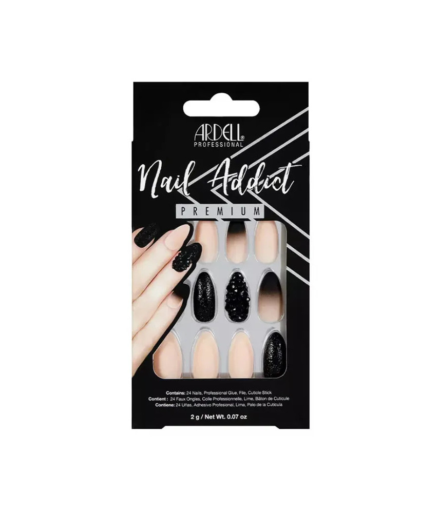 Ardell Nail Addict Black Stud y Pink Ombre False Nails