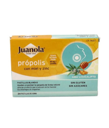 Juanola Propolis Miel et Zinc 24 Pastilles Gélifiées Saveur Eucalyptus